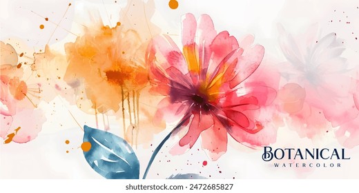 Vector de fondo de arte Abstractas. Fondo de pantalla de estilo minimalista de lujo con flor de arte de línea dorada y hojas botánicas, Formas orgánicas, acuarela. Vector de fondo para Anuncio, póster, Web y embalaje