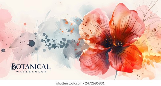 Abstract art background vector. Luxury minimal style wallpaper with golden line art flower and botanical leaves, Organic shapes, Watercolor. Vector background for banner, poster, Web and packaging