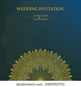 Abstract art background vector. Luxury invitation card background with golden Mandala and Gradient background, Wedding invitation, Vector invite design for wedding and vip cover template.