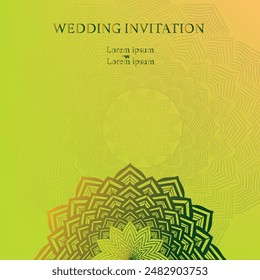Abstract art background vector. Luxury invitation card background with golden Mandala and Gradient background, Wedding invitation, Vector invite design for wedding and vip cover template.