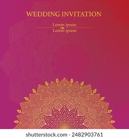 Abstract art background vector. Luxury invitation card background with golden Mandala and Gradient background, Wedding invitation, Vector invite design for wedding and vip cover template.