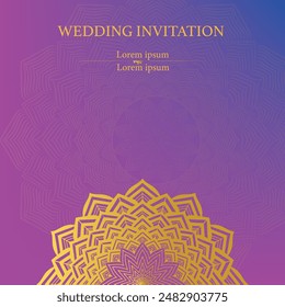 Abstract art background vector. Luxury invitation card background with golden Mandala and Gradient background, Wedding invitation, Vector invite design for wedding and vip cover template.