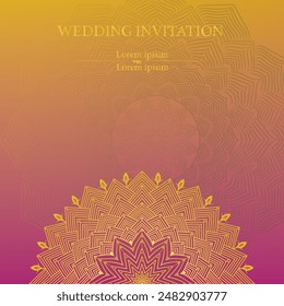 Abstract art background vector. Luxury invitation card background with golden Mandala and Gradient background, Wedding invitation, Vector invite design for wedding and vip cover template.