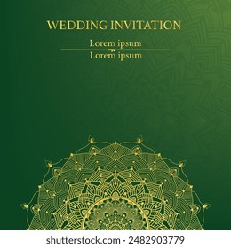 Abstract art background vector. Luxury invitation card background with golden Mandala and Gradient background, Wedding invitation, Vector invite design for wedding and vip cover template.