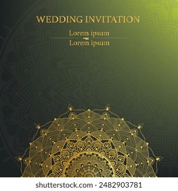 Abstract art background vector. Luxury invitation card background with golden Mandala and Gradient background, Wedding invitation, Vector invite design for wedding and vip cover template.