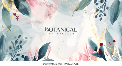 Abstract art background vector. Luxury minimal style wallpaper botanical leaves, Organic shapes, Watercolor. Vector background for banner, poster, Web and packaging