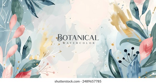 Vector de fondo de arte Abstractas. Hojas botánicas de Fondo de pantalla de estilo minimalista de lujo, Formas orgánicas, acuarela. Vector de fondo para Anuncio, póster, Web y embalaje