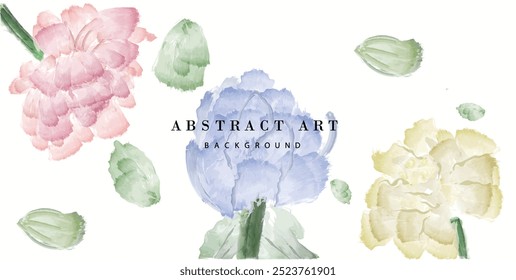 Abstract art background vector. Luxury minimal style wallpaper with golden line art flower and botanical leaves, Organic shapes, Watercolor. Vector background for banner, poster, Web and packaging.