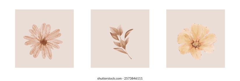 Abstract art background vector. Luxury minimal style wallpaper with line art flower and botanical leaves, Organic shapes, Watercolor. Vector background for banner, poster, and web
