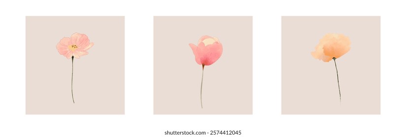 Abstract art background vector. Luxury minimal style wallpaper with line art flower and botanical leave, organic shapes, watercolor. Vector background for banner, poster and web