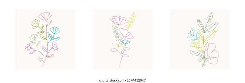 Abstract art background vector. Luxury minimal style wallpaper with line art flower and botanical leave, organic shapes, watercolor. Vector background for banner, poster and web