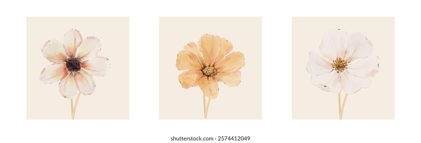 Abstract art background vector. Luxury minimal style wallpaper with line art flower and botanical leave, organic shapes, watercolor. Vector background for banner, poster and web