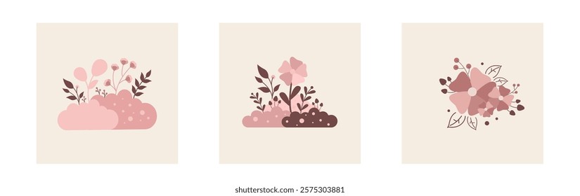 Abstract art background vector. Luxury minimal style wallpaper with line art flower and botanical leave, organic shapes, watercolor. Vector background for banner, poster and web