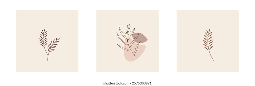 Abstract art background vector. Luxury minimal style wallpaper with line art flower and botanical leave, organic shapes, watercolor. Vector background for banner, poster and web