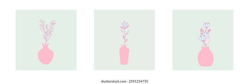 Abstract art background vector. Luxury minimal style wallpaper with line art flower and botanical leaves, Organic shapes, Watercolor. Vector background for banner, poster, and web