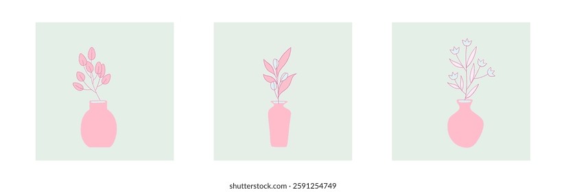 Abstract art background vector. Luxury minimal style wallpaper with line art flower and botanical leaves, Organic shapes, Watercolor. Vector background for banner, poster, and web