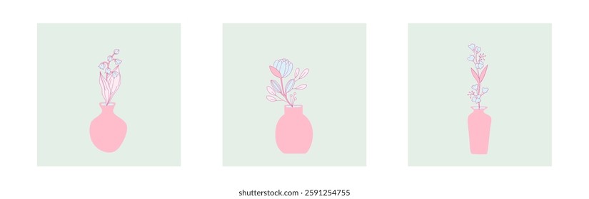 Abstract art background vector. Luxury minimal style wallpaper with line art flower and botanical leaves, Organic shapes, Watercolor. Vector background for banner, poster, and web