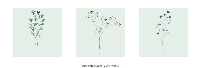 Abstract art background vector. Luxury minimal style wallpaper with line art flower and botanical leaves, Organic shapes, Watercolor. Vector background for banner, poster, and web
