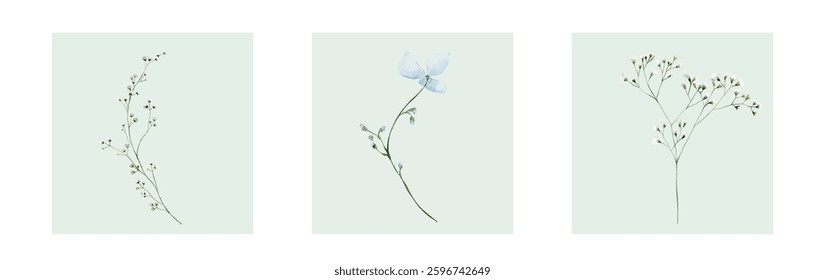 Abstract art background vector. Luxury minimal style wallpaper with line art flower and botanical leaves, Organic shapes, Watercolor. Vector background for banner, poster, and web