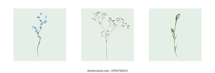 Abstract art background vector. Luxury minimal style wallpaper with line art flower and botanical leaves, Organic shapes, Watercolor. Vector background for banner, poster, and web