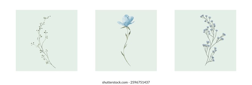 Abstract art background vector. Luxury minimal style wallpaper with line art flower and botanical leaves, Organic shapes, Watercolor. Vector background for banner, poster, and web