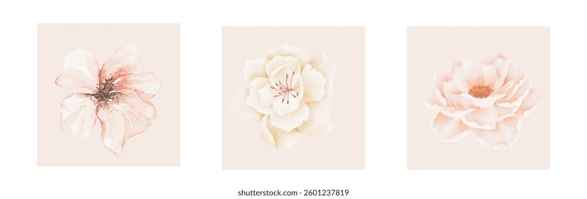 Abstract art background vector. Luxury minimal style wallpaper with line art flower and botanical leaves, Organic shapes, Watercolor. Vector background for banner, poster, and web