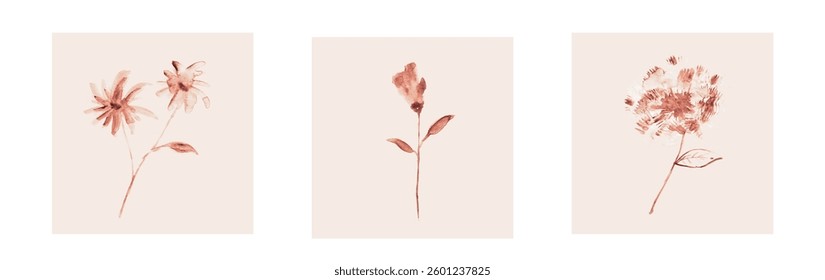 Abstract art background vector. Luxury minimal style wallpaper with line art flower and botanical leaves, Organic shapes, Watercolor. Vector background for banner, poster, and web
