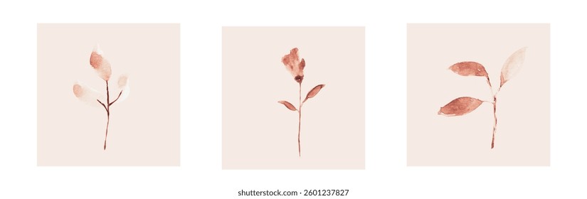 Abstract art background vector. Luxury minimal style wallpaper with line art flower and botanical leaves, Organic shapes, Watercolor. Vector background for banner, poster, and web