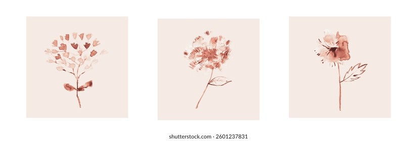 Abstract art background vector. Luxury minimal style wallpaper with line art flower and botanical leaves, Organic shapes, Watercolor. Vector background for banner, poster, and web