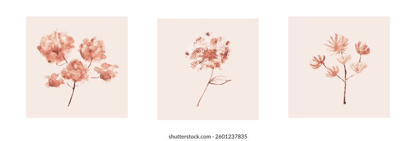 Abstract art background vector. Luxury minimal style wallpaper with line art flower and botanical leaves, Organic shapes, Watercolor. Vector background for banner, poster, and web