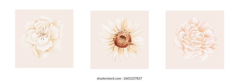 Abstract art background vector. Luxury minimal style wallpaper with line art flower and botanical leaves, Organic shapes, Watercolor. Vector background for banner, poster, and web