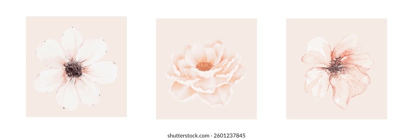 Abstract art background vector. Luxury minimal style wallpaper with line art flower and botanical leaves, Organic shapes, Watercolor. Vector background for banner, poster, and web