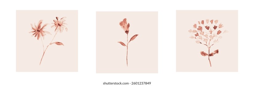 Abstract art background vector. Luxury minimal style wallpaper with line art flower and botanical leaves, Organic shapes, Watercolor. Vector background for banner, poster, and web