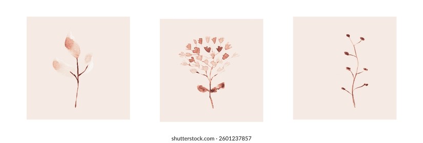 Abstract art background vector. Luxury minimal style wallpaper with line art flower and botanical leaves, Organic shapes, Watercolor. Vector background for banner, poster, and web