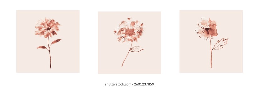 Abstract art background vector. Luxury minimal style wallpaper with line art flower and botanical leaves, Organic shapes, Watercolor. Vector background for banner, poster, and web