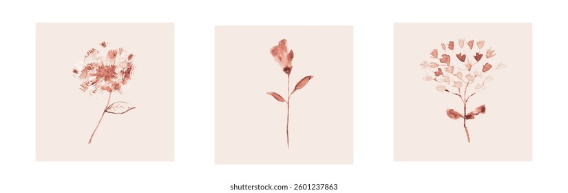 Abstract art background vector. Luxury minimal style wallpaper with line art flower and botanical leaves, Organic shapes, Watercolor. Vector background for banner, poster, and web