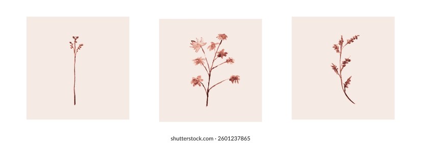 Abstract art background vector. Luxury minimal style wallpaper with line art flower and botanical leaves, Organic shapes, Watercolor. Vector background for banner, poster, and web