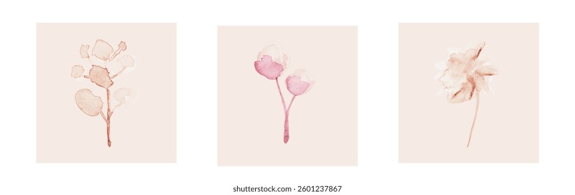 Abstract art background vector. Luxury minimal style wallpaper with line art flower and botanical leaves, Organic shapes, Watercolor. Vector background for banner, poster, and web