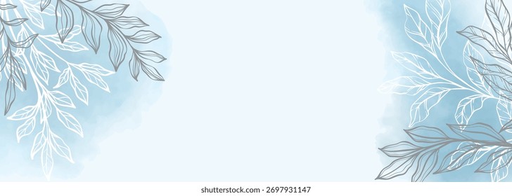 Abstract art background vector. Luxury minimal style wallpaper with Blue Branch and botanical leaves, Organic shapes, Watercolor. Vector background for banner, poster, Web and packaging.