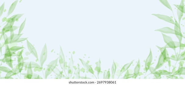 Abstract art background vector. Luxury minimal style wallpaper with Green Branch and botanical leaves, Organic shapes, Watercolor. Vector background for banner, poster, Web and packaging