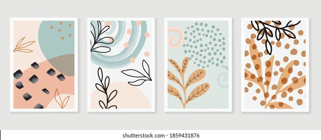 Abstract art background vector. Minimal hand drawn organic shapes floral design for wall art, prints, cover, poster, Fabric pattern. Vector illustration.
