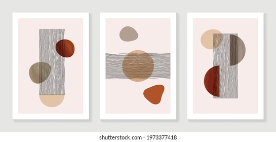 Abstract art background vector. Minimal hand painted watercolor and line art illustration. Design for wall decoration, wall arts, cover, postcards, brochure. 