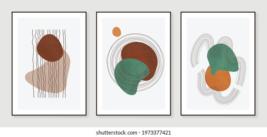 Abstract art background vector. Minimal hand painted watercolor and line art illustration. Design for wall decoration, wall arts, cover, postcards, brochure. 