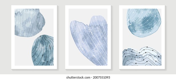 Abstract art background vector. Minimal hand painted watercolor and line art illustration.  Design for wall decoration, wall arts, cover, postcards, brochure. 