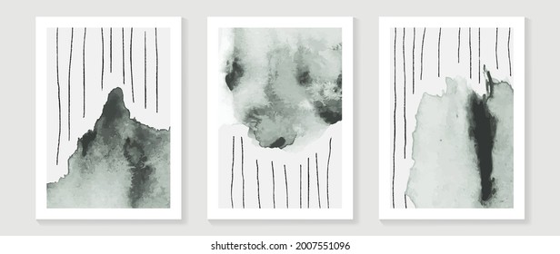 Abstract art background vector. Minimal hand painted watercolor and line art illustration.  Design for wall decoration, wall arts, cover, postcards, brochure. 