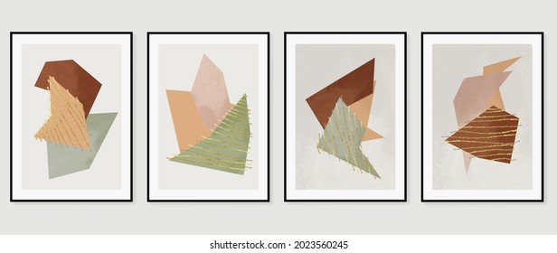 Abstract art background vector. Minimal hand painted watercolor and line art illustration.  Design for wall decoration, wall arts, cover, postcards, brochure. 
