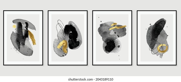 Resumen del vector de fondo de arte. Acuarela pintada a mano mínima e ilustración de líneas de pincel dorado.  Diseño para la decoración de paredes, artes murales, cubierta, postales, folleto. 
