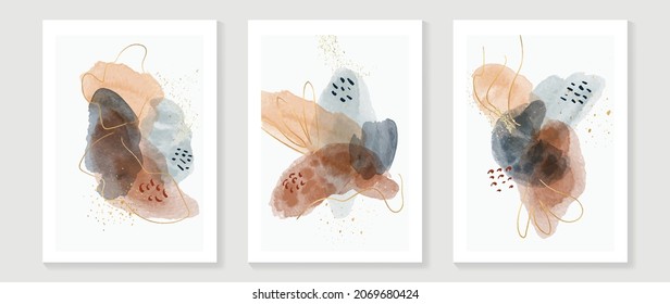 Abstract art background vector. Minimal hand painted watercolor and line art illustration.  Design for wall decoration, wall arts, cover, postcards, brochure. 
