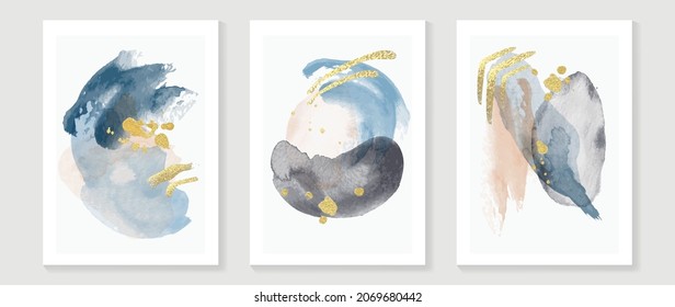 Abstract art background vector. Minimal hand painted watercolor and line art illustration.  Design for wall decoration, wall arts, cover, postcards, brochure. 