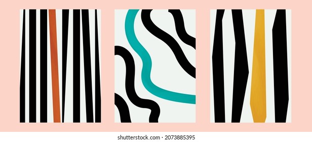 Abstract art background vector. Minimal hand painted line art illustration. Design for wall decoration, wall arts, cover, postcards, brochure. 